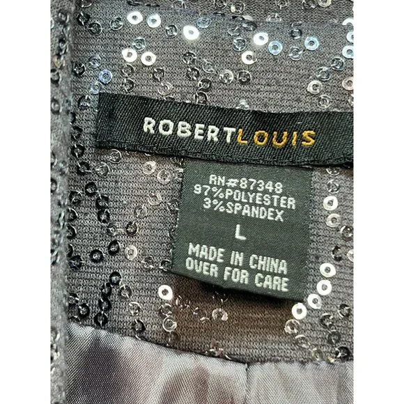Robert Louise Women's Open Front Cardigan Sequin Blazer Long Sleeve Size L Gray - Picture 3 of 11